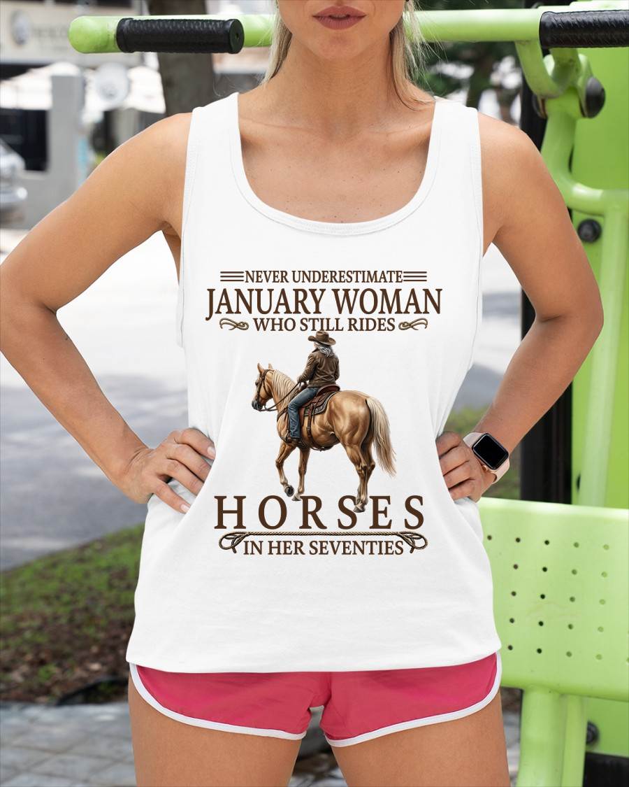JANUARY SHIRT, A WOMAN WHO STILL RIDES HORSES IN HER SEVENTIES - LUNA01 (SKU2604-287-01)