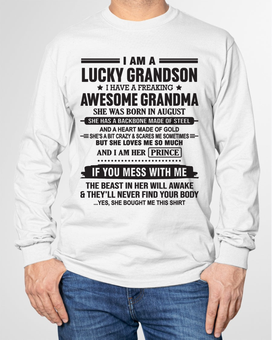 I Am A Lucky Grandson T-Shirt – Birthday Gift From August Grandma / Woman - LUNA08 (SKU11-29-08)