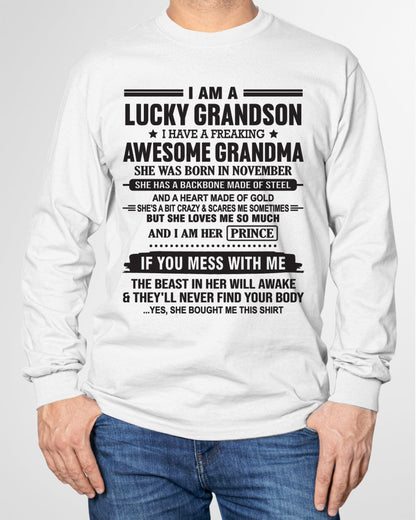 I Am A Lucky Grandson T-Shirt – Birthday Gift From November Grandma / Woman - LUNA11 (SKU11-29-11)