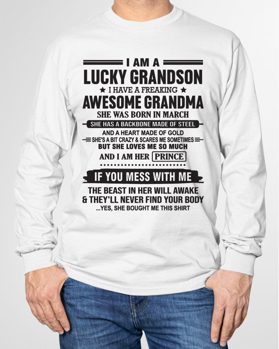 I Am A Lucky Grandson T-Shirt – Birthday Gift From March Grandma / Woman - LUNA03 (SKU11-29-03)