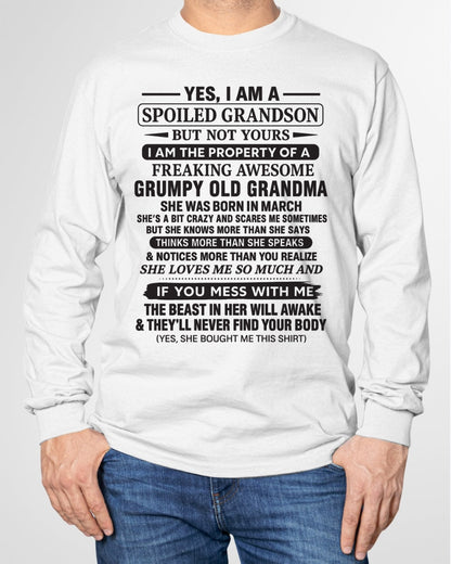 Yes I’m A Stubborn Grandson T-Shirt – Birthday Gift From March Grandma / Woman - LUNA03 (SKU10-171-03)
