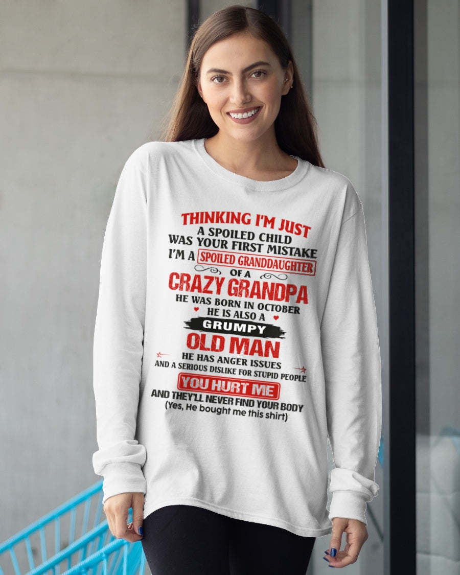 Spoiled Granddaughter of a Crazy Grandpa Shirt – Birthday Gift from October Grandpa / Man - LUNA10 (SKU12-200-10)