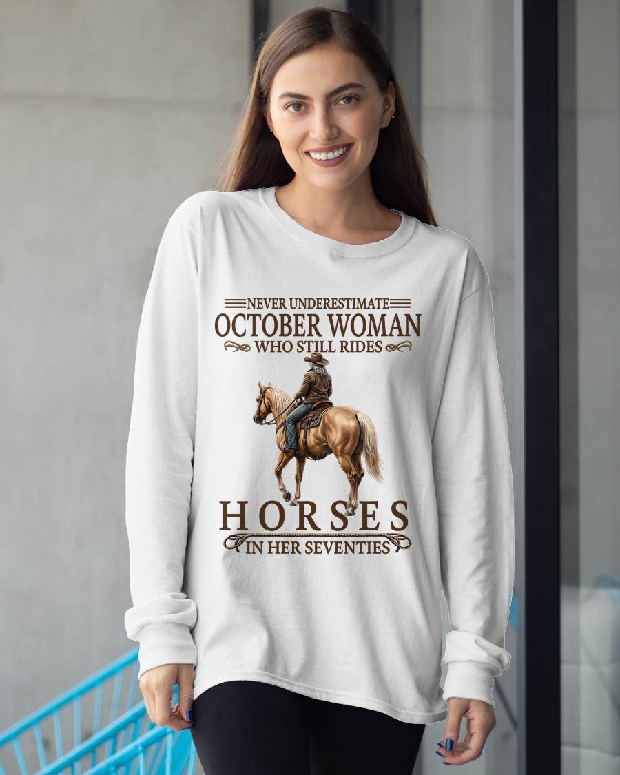 OCTOBER SHIRT, A WOMAN WHO STILL RIDES HORSES IN HER SEVENTIES - LUNA10 (SKU2604-287-10)