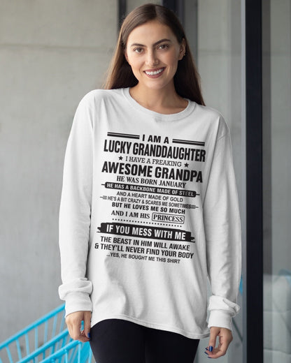 I Am A Lucky Granddaughter T-Shirt – Birthday Gift From January Grandpa / Man - LUNA01 (SKU11-122-01)