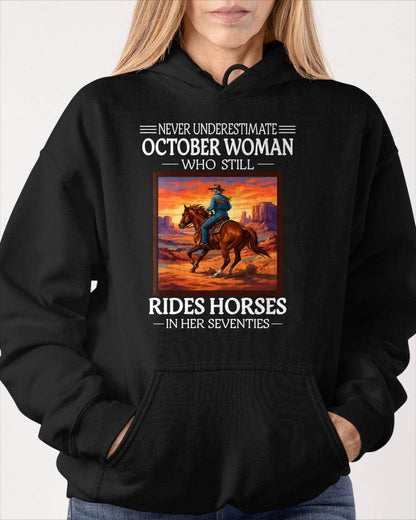 OCTOBER SHIRT, A WOMAN WHO STILL RIDES HORSES IN HER SEVENTIES - LUNA10 (SKU2604-289-10)