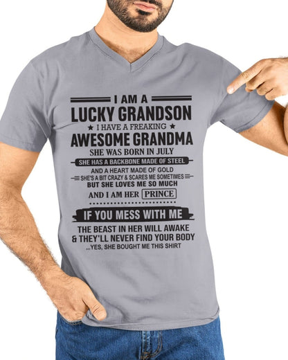 I Am A Lucky Grandson T-Shirt – Birthday Gift From July Grandma / Woman - LUNA07 (SKU11-29-07)