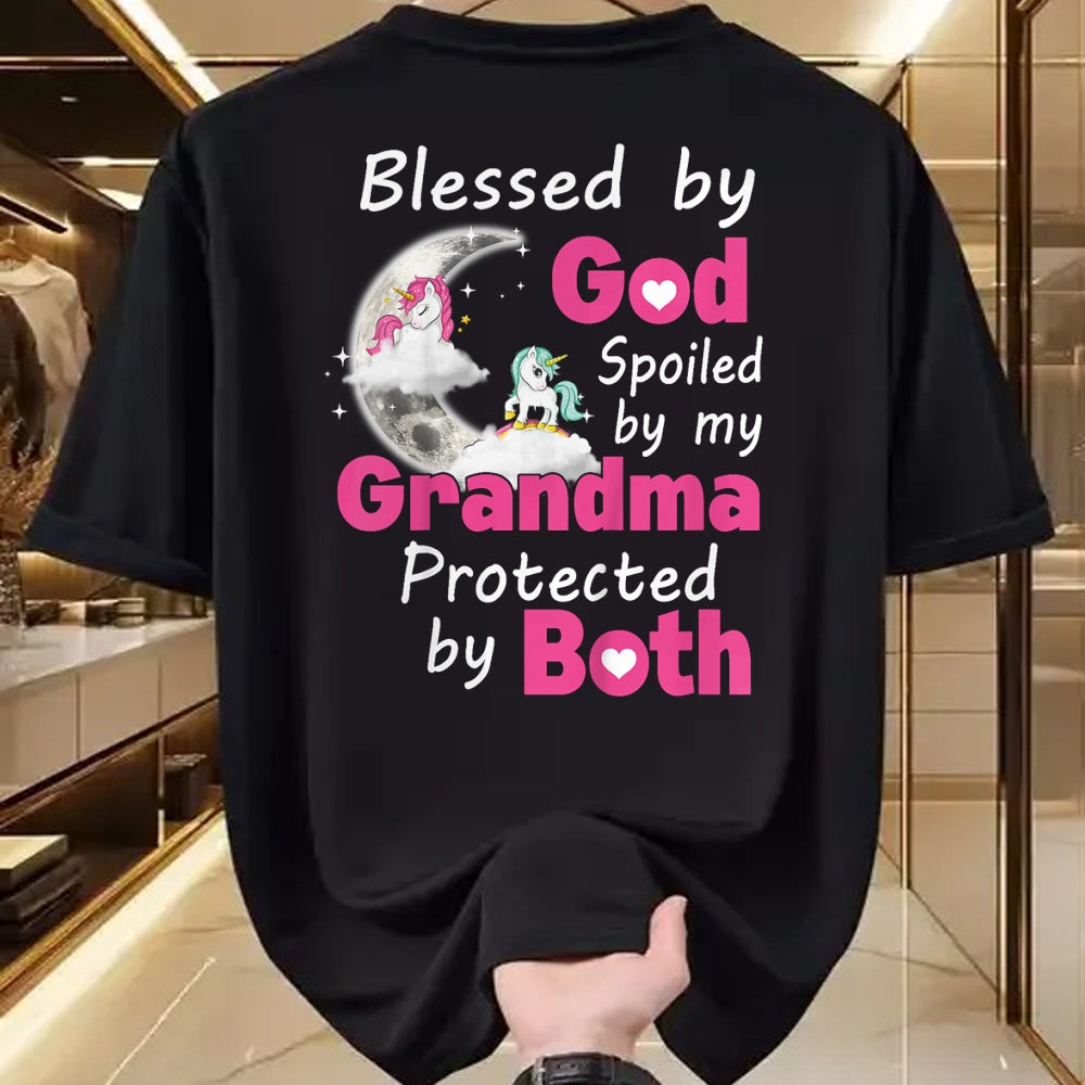 Best Grandma Shirt, Proud Grandma Unisex T-Shirt/Hoodie/Sweatshirt HLT00 - Kids Blessed By God Spoiled By My Grandma Protected By Both T-Shirt