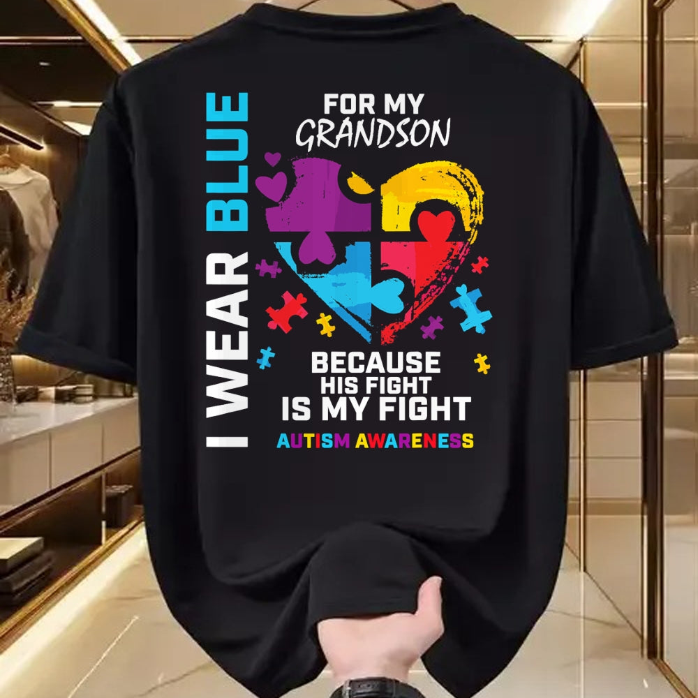Best Grandma Shirt, Proud Grandma Unisex T-Shirt/Hoodie/Sweatshirt HLT00 - Grandma Grandpa I Wear Blue For My Grandson Autism Awareness T-Shirt
