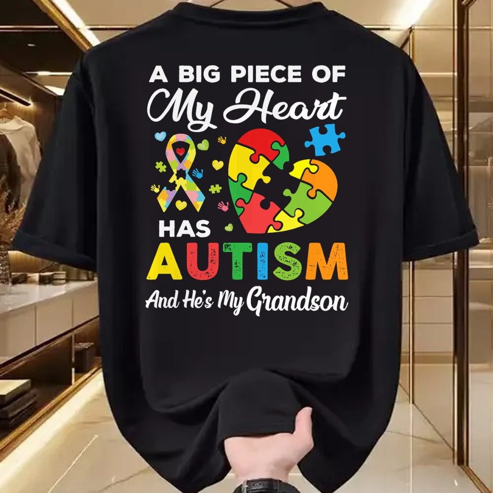 Best Grandma Shirt, Proud Grandma Unisex T-Shirt/Hoodie/Sweatshirt HLT00 - A Big Piece Of My Heart Has Autism and He's My Grandson T-Shirt