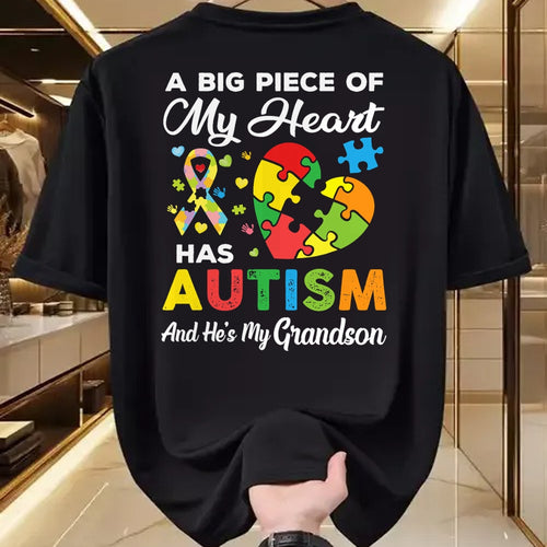 Best Grandma Shirt, Proud Grandma Unisex T-Shirt/Hoodie/Sweatshirt HLT00 - A Big Piece Of My Heart Has Autism and He's My Grandson T-Shirt