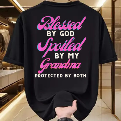 Best Grandma Shirt, Proud Grandma Unisex T-Shirt/Hoodie/Sweatshirt HLT00 - Blessed By God Spoiled By My Grandma Protected By Both Premium T-Shirt