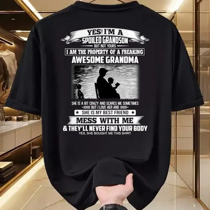 Best Grandma Shirt, Proud Grandma Unisex T-Shirt/Hoodie/Sweatshirt HLT00 - Yes I'm A Spoiled Grandson But Not Yours Property Of Grandma T-Shirt