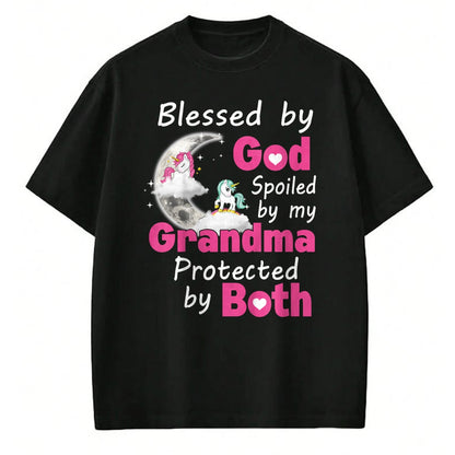 Best Grandma Shirt, Proud Grandma Unisex T-Shirt/Hoodie/Sweatshirt HLT00 - Kids Blessed By God Spoiled By My Grandma Protected By Both T-Shirt