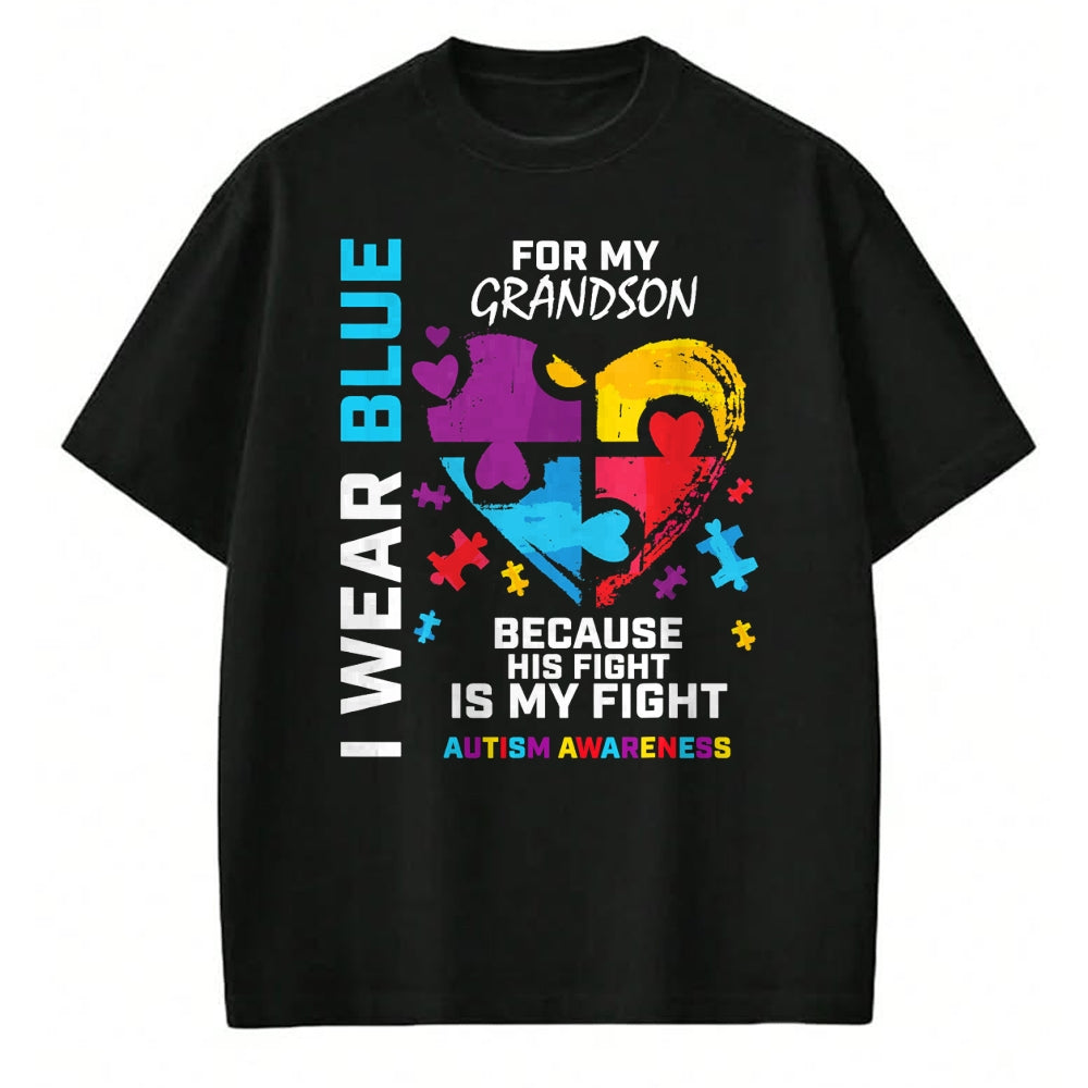 Best Grandma Shirt, Proud Grandma Unisex T-Shirt/Hoodie/Sweatshirt HLT00 - Grandma Grandpa I Wear Blue For My Grandson Autism Awareness T-Shirt