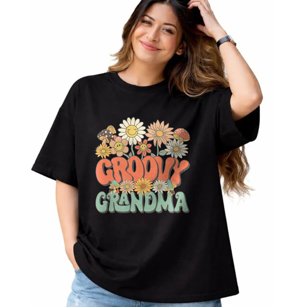 Best Grandma Shirt, Proud Grandma Unisex T-Shirt/Hoodie/Sweatshirt HLT00 - Groovy Grandma Floral Hippie Retro Daisy Flower Mother's Day T-Shirt