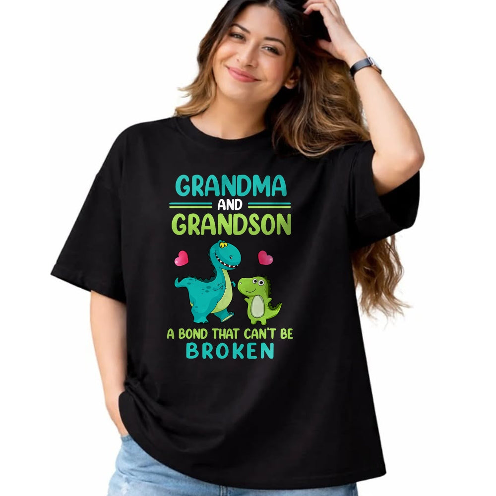 Best Grandma Shirt, Proud Grandma Unisex T-Shirt/Hoodie/Sweatshirt HLT00 - Grandma And Grandson A Bond That Can't Be Broken Dinosaur T-Shirt (1)