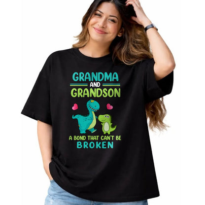 Best Grandma Shirt, Proud Grandma Unisex T-Shirt/Hoodie/Sweatshirt HLT00 - Grandma And Grandson A Bond That Can't Be Broken Dinosaur T-Shirt (1)