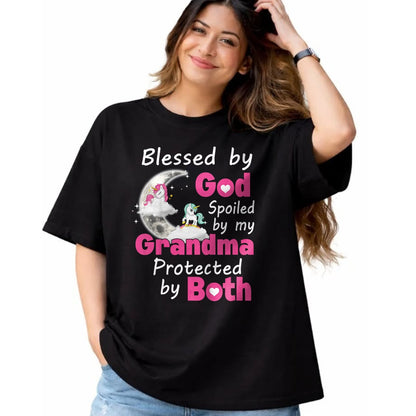 Best Grandma Shirt, Proud Grandma Unisex T-Shirt/Hoodie/Sweatshirt HLT00 - Kids Blessed By God Spoiled By My Grandma Protected By Both T-Shirt