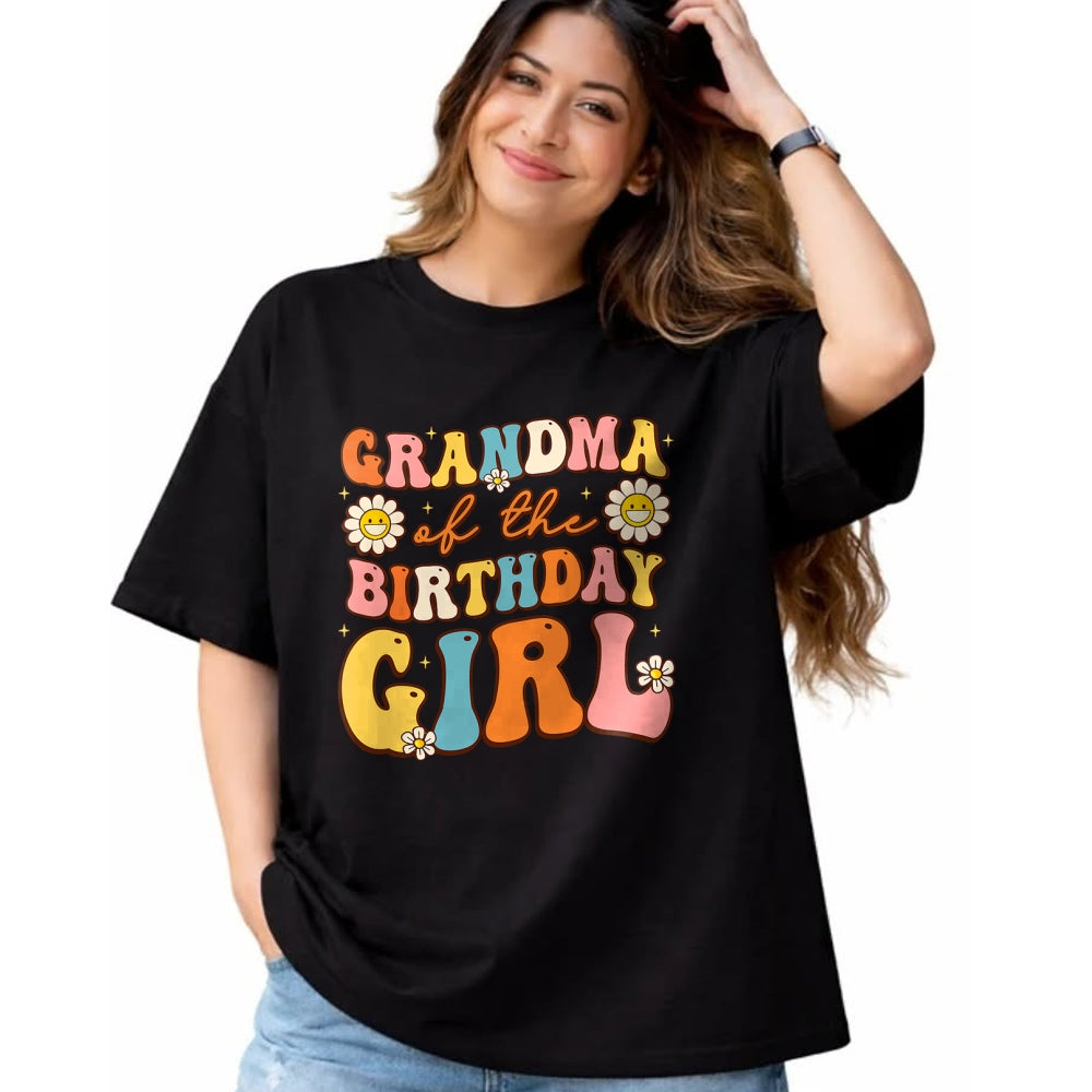 Best Grandma Shirt, Proud Grandma Unisex T-Shirt/Hoodie/Sweatshirt HLT00 - Grandma Of The Birthday Girl Granddaughter Groovy Retro T-Shirt