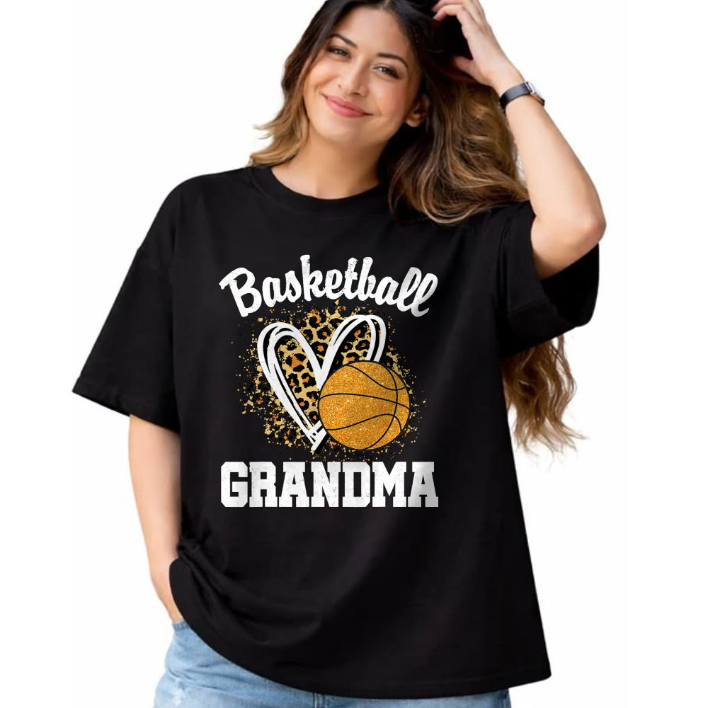 Best Grandma Shirt, Proud Grandma Unisex T-Shirt/Hoodie/Sweatshirt HLT00 - Basketball Grandma Leopard Heart T-Shirt