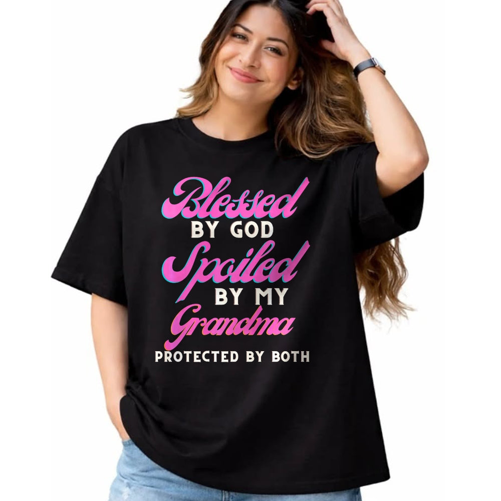 Best Grandma Shirt, Proud Grandma Unisex T-Shirt/Hoodie/Sweatshirt HLT00 - Blessed By God Spoiled By My Grandma Protected By Both Premium T-Shirt