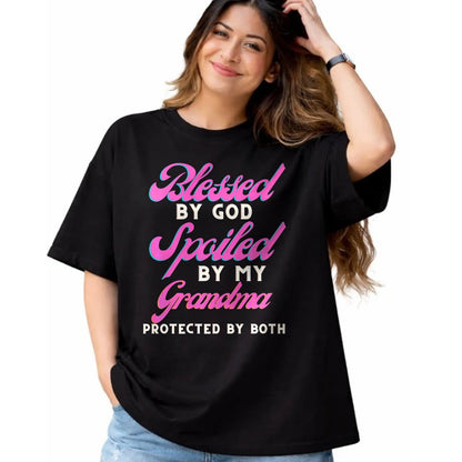 Best Grandma Shirt, Proud Grandma Unisex T-Shirt/Hoodie/Sweatshirt HLT00 - Blessed By God Spoiled By My Grandma Protected By Both Premium T-Shirt