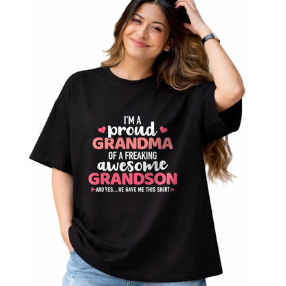 Best Grandma Shirt, Proud Grandma Unisex T-Shirt/Hoodie/Sweatshirt HLT00 - Proud grandma of an awesome grandson T-Shirt