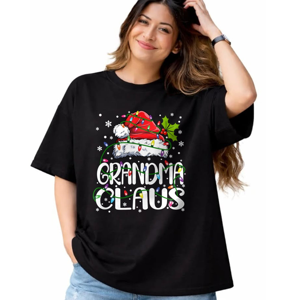Best Grandma Shirt, Proud Grandma Unisex T-Shirt/Hoodie/Sweatshirt HLT00 - Grandma Claus Christmas Lights Pajama Family Matching Long Sleeve T-Shirt
