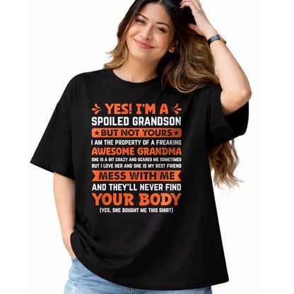 Best Grandma Shirt, Proud Grandma Unisex T-Shirt/Hoodie/Sweatshirt HLT00 - yes i'm a spoiled grandson T-Shirt (2)