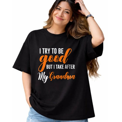 Best Grandma Shirt, Proud Grandma Unisex T-Shirt/Hoodie/Sweatshirt HLT00 - I Try To Be Good But I Take After My Grandma Kids Boys Girls T-Shirt (1)
