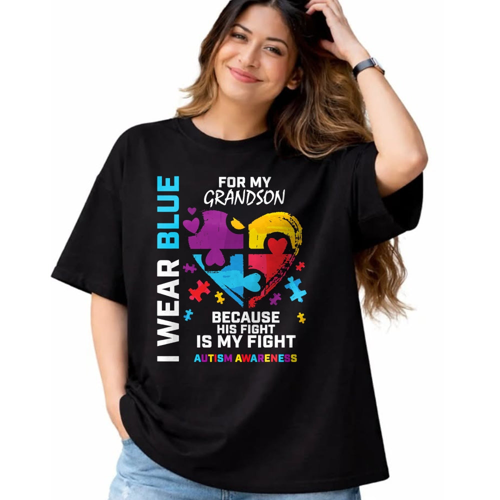 Best Grandma Shirt, Proud Grandma Unisex T-Shirt/Hoodie/Sweatshirt HLT00 - Grandma Grandpa I Wear Blue For My Grandson Autism Awareness T-Shirt