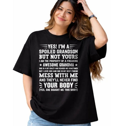 Best Grandma Shirt, Proud Grandma Unisex T-Shirt/Hoodie/Sweatshirt HLT00 - yes i'm a spoiled grandson T-Shirt (3)