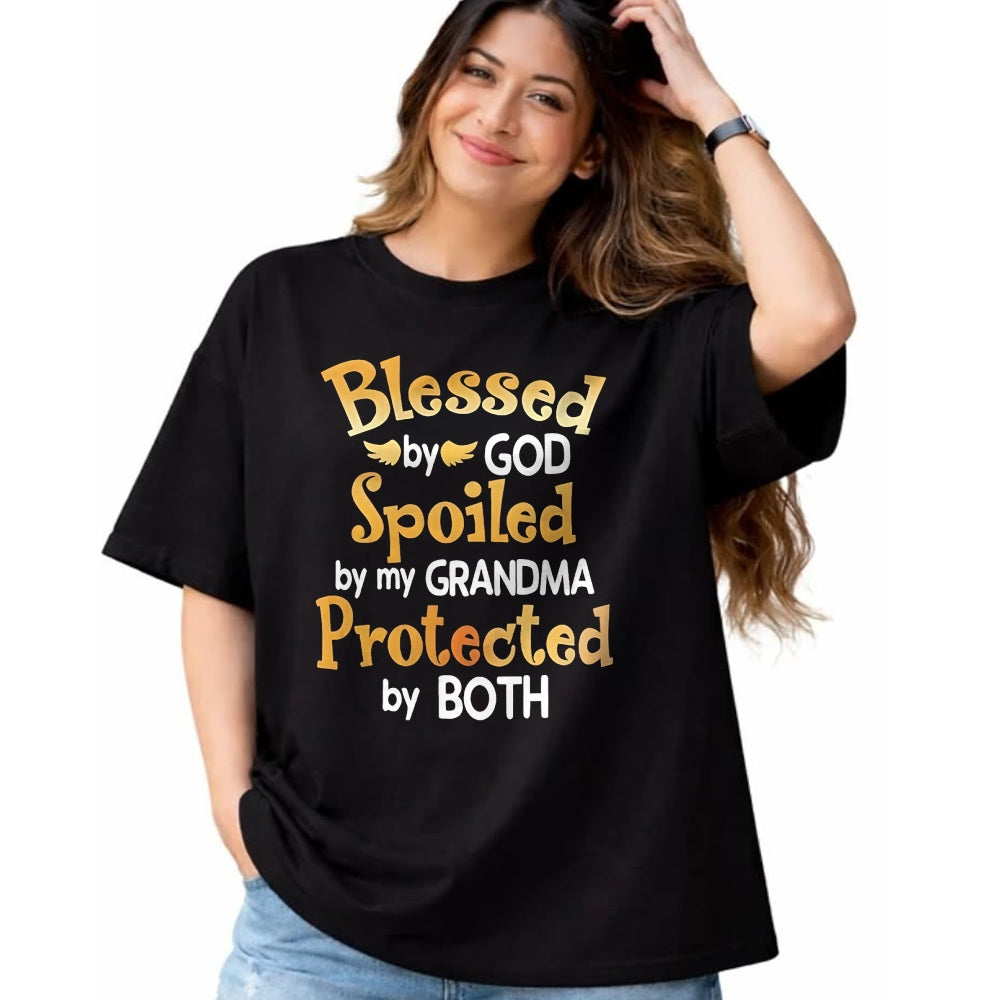 Best Grandma Shirt, Proud Grandma Unisex T-Shirt/Hoodie/Sweatshirt HLT00 - Blessed By God Spoiled By My Grandma Grandson Granddaughter T-Shirt