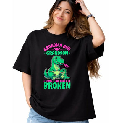 Best Grandma Shirt, Proud Grandma Unisex T-Shirt/Hoodie/Sweatshirt HLT00 - Grandma and Grandson A Bond That Can't Be Broken Dinosaurs T-Shirt
