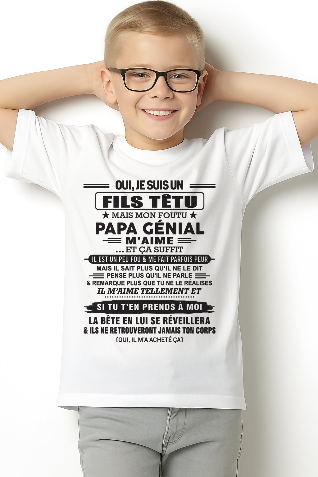 Oui, je suis un garçon têtu – T-shirt | Cadeau d’anniversaire de papa pour son fils - LUNA00 / fr00 (SKU12-260-00)