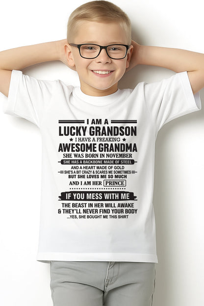 I Am A Lucky Grandson T-Shirt – Birthday Gift From November Grandma / Woman - LUNA11 (SKU11-29-11)