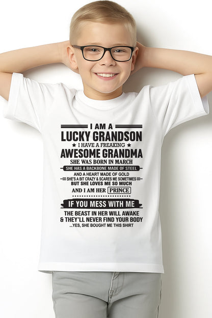 I Am A Lucky Grandson T-Shirt – Birthday Gift From March Grandma / Woman - LUNA03 (SKU11-29-03)