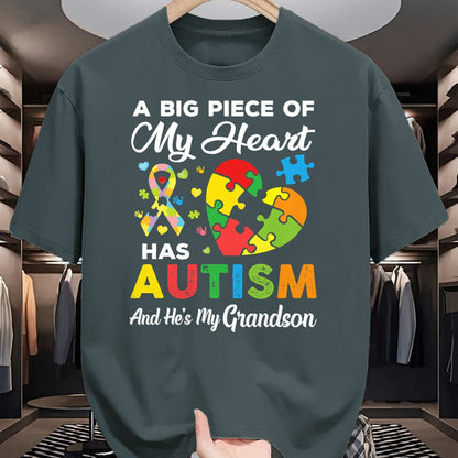 Best Grandma Shirt, Proud Grandma Unisex T-Shirt/Hoodie/Sweatshirt HLT00 - A Big Piece Of My Heart Has Autism and He's My Grandson T-Shirt