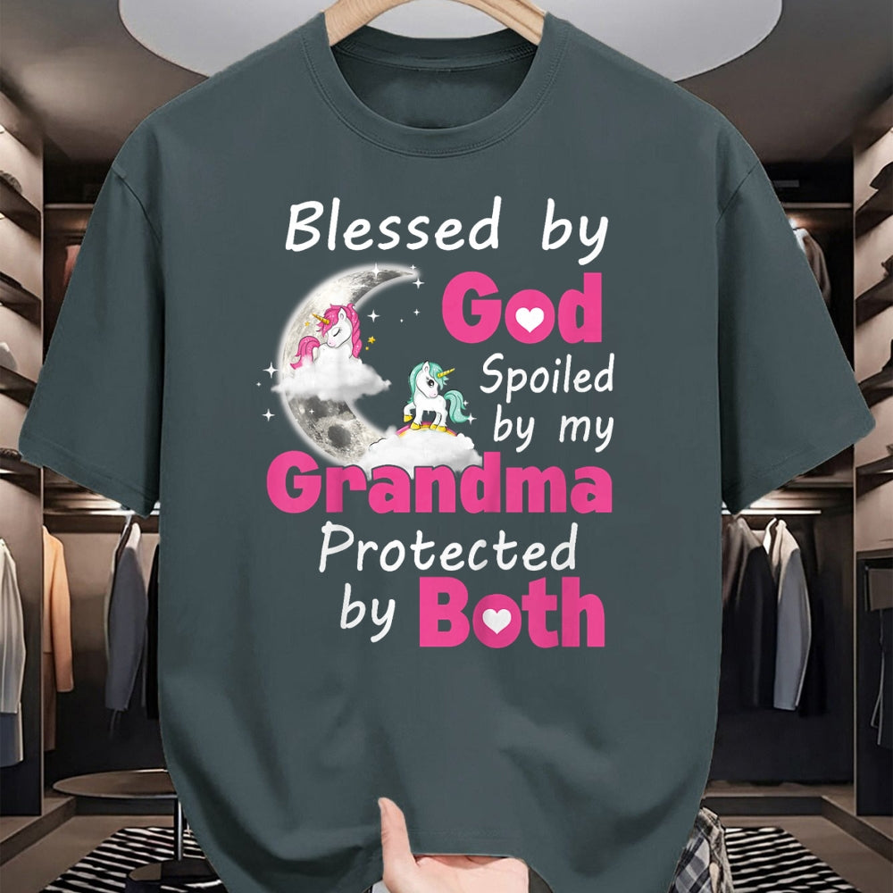 Best Grandma Shirt, Proud Grandma Unisex T-Shirt/Hoodie/Sweatshirt HLT00 - Kids Blessed By God Spoiled By My Grandma Protected By Both T-Shirt