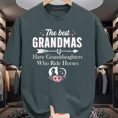 Best Grandma Shirt, Proud Grandma Unisex T-Shirt/Hoodie/Sweatshirt HLT00 - Womens The Best Grandmas Who Have Granddaughters Ride Horse T-Shirt
