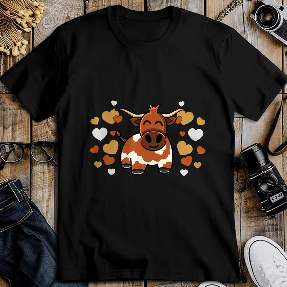 Best Farmer Life Shirt, Funny Farmer UnisexT-Shirt/Hoodie/Sweatshirt HLT00 - Cute Longhorn Cow With Hearts for Longhorn Cow Lovers T-Shirt