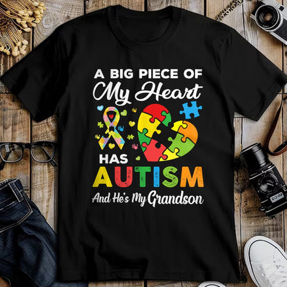 Best Grandma Shirt, Proud Grandma Unisex T-Shirt/Hoodie/Sweatshirt HLT00 - A Big Piece Of My Heart Has Autism and He's My Grandson T-Shirt