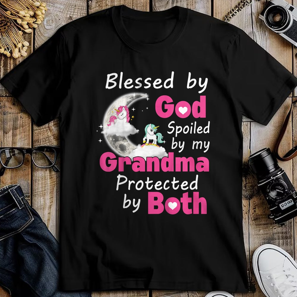 Best Grandma Shirt, Proud Grandma Unisex T-Shirt/Hoodie/Sweatshirt HLT00 - Kids Blessed By God Spoiled By My Grandma Protected By Both T-Shirt
