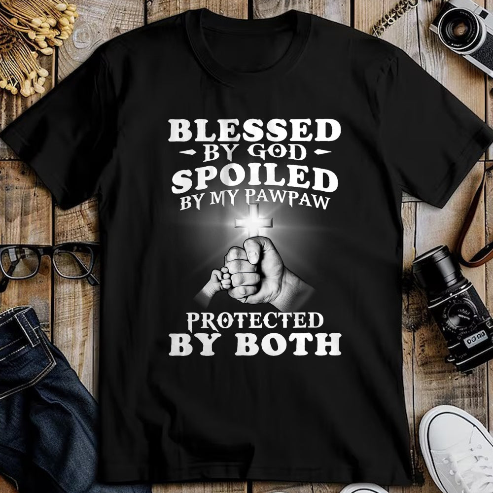 Best Grandma Shirt, Proud Grandma Unisex T-Shirt/Hoodie/Sweatshirt HLT00 - Blessed By God Spoiled By My Pawpaw Protected By Both T-Shirt
