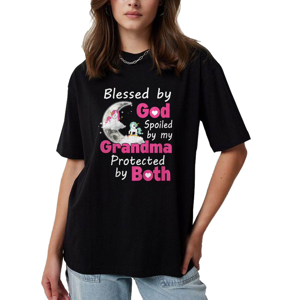 Best Grandma Shirt, Proud Grandma Unisex T-Shirt/Hoodie/Sweatshirt HLT00 - Kids Blessed By God Spoiled By My Grandma Protected By Both T-Shirt