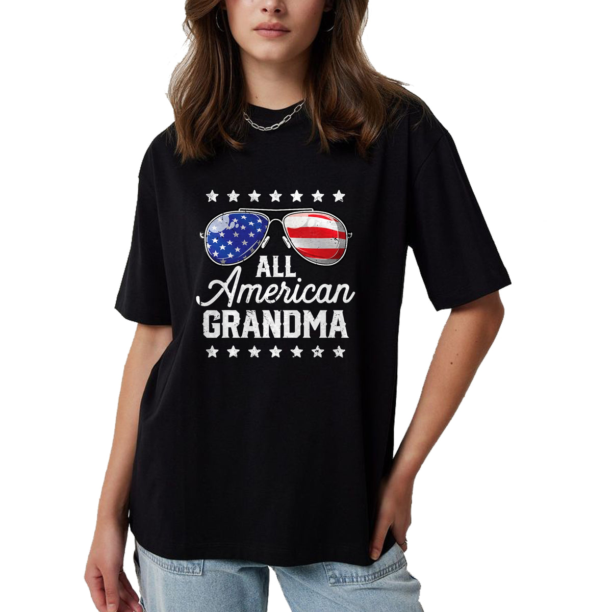 Best Grandma Shirt, Proud Grandma Unisex T-Shirt/Hoodie/Sweatshirt HLT00 - All American Grandma 4th of July Family Matching Sunglasses T-Shirt