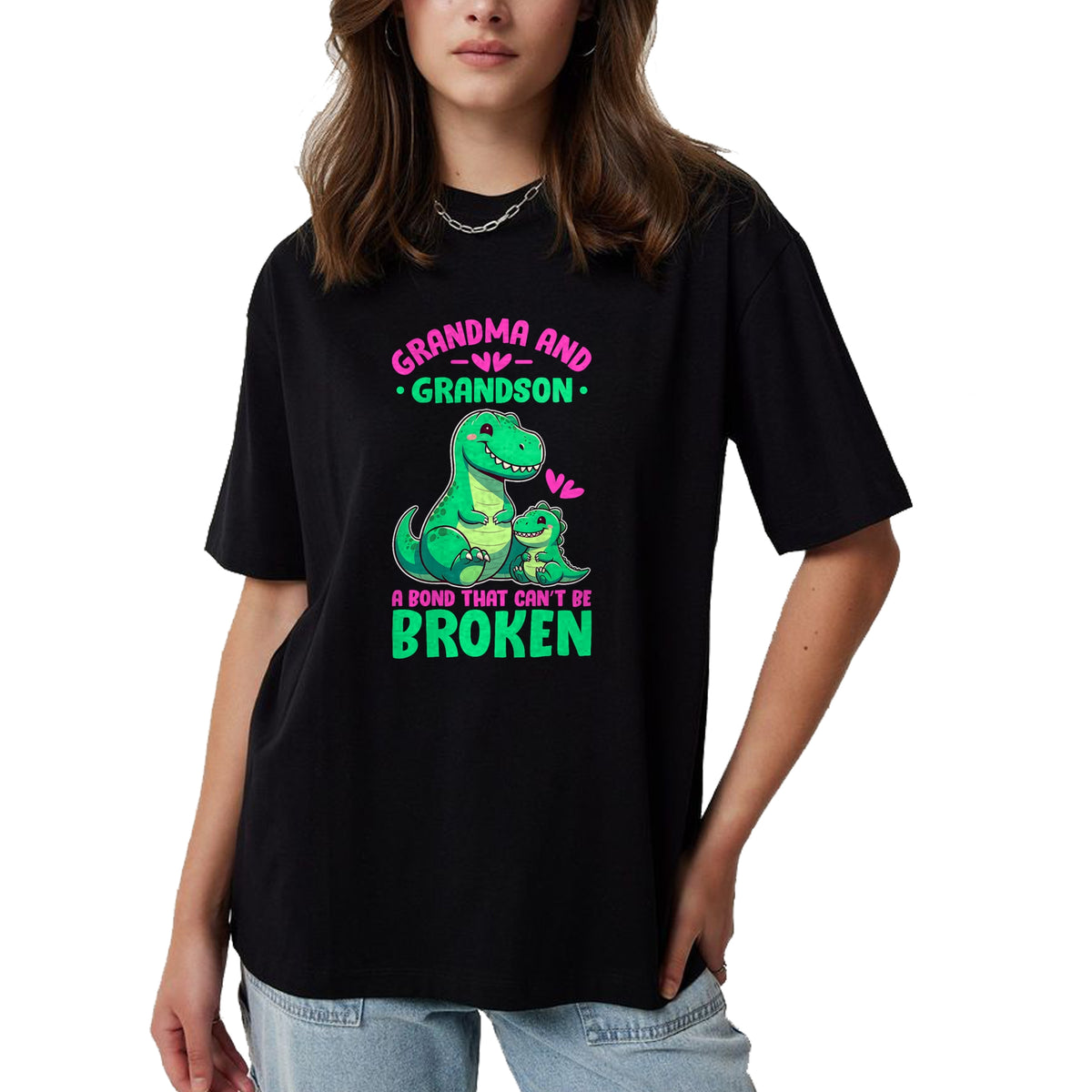 Best Grandma Shirt, Proud Grandma Unisex T-Shirt/Hoodie/Sweatshirt HLT00 - Grandma and Grandson A Bond That Can't Be Broken Dinosaurs T-Shirt