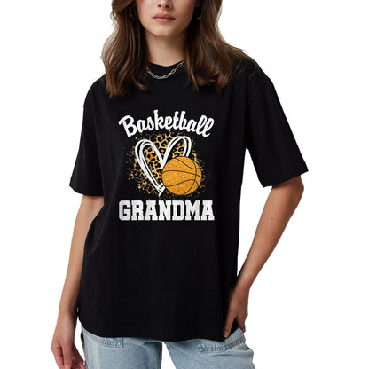 Best Grandma Shirt, Proud Grandma Unisex T-Shirt/Hoodie/Sweatshirt HLT00 - Basketball Grandma Leopard Heart T-Shirt