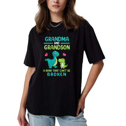 Best Grandma Shirt, Proud Grandma Unisex T-Shirt/Hoodie/Sweatshirt HLT00 - Grandma And Grandson A Bond That Can't Be Broken Dinosaur T-Shirt