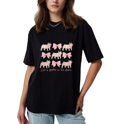 Best Farmer Life Shirt, Funny Farmer UnisexT-Shirt/Hoodie/Sweatshirt HLT00 - Coquette Bow Show Pig Livestock Pig Breeder Stock Show Mom T-Shirt